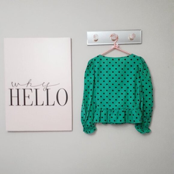 NWT Zara green & black polka dot print blouse top, XS - Picture 9 of 9